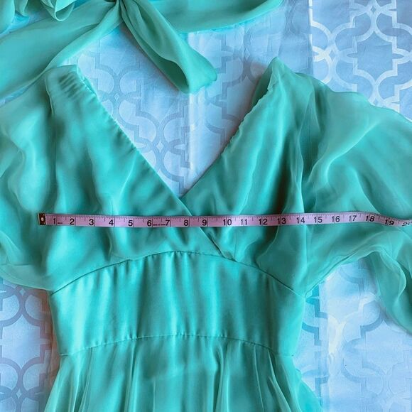 Vintage Green Pleated Chiffon Maxi Dress - Picture 13 of 15